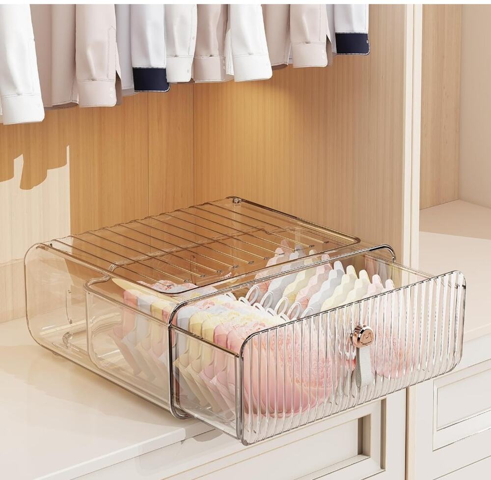 MSHOMELY Clear Plastic Stackable Drawer Organizer Free Standing 34cm